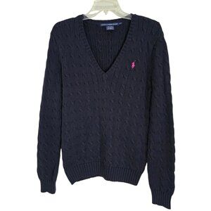 Ralph Lauren Sport Women's Navy Blue Cable Knit Pullover Sweater Long Sleeve XL